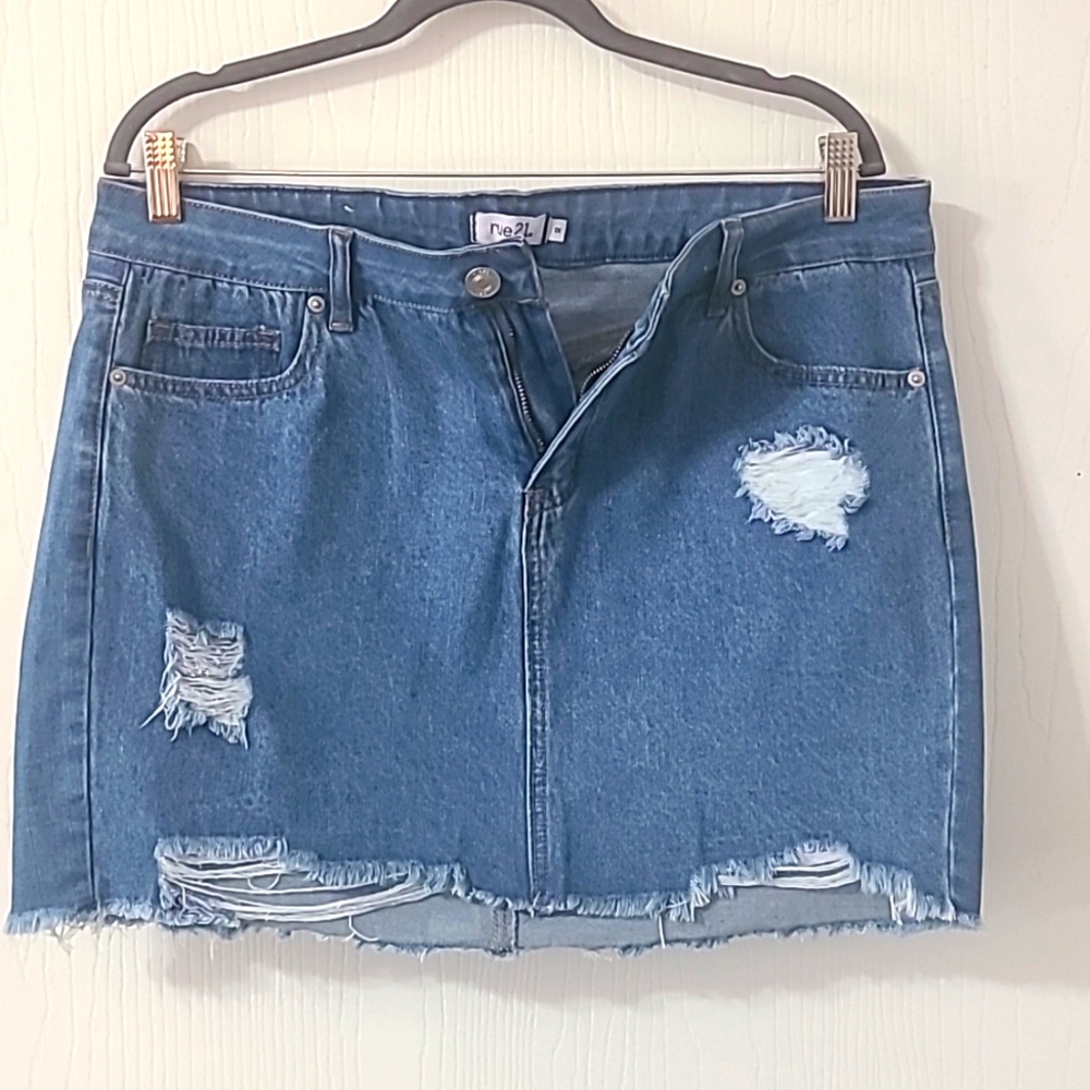 Rue 21 Mini Distressed Denim Skirt Size 1x
